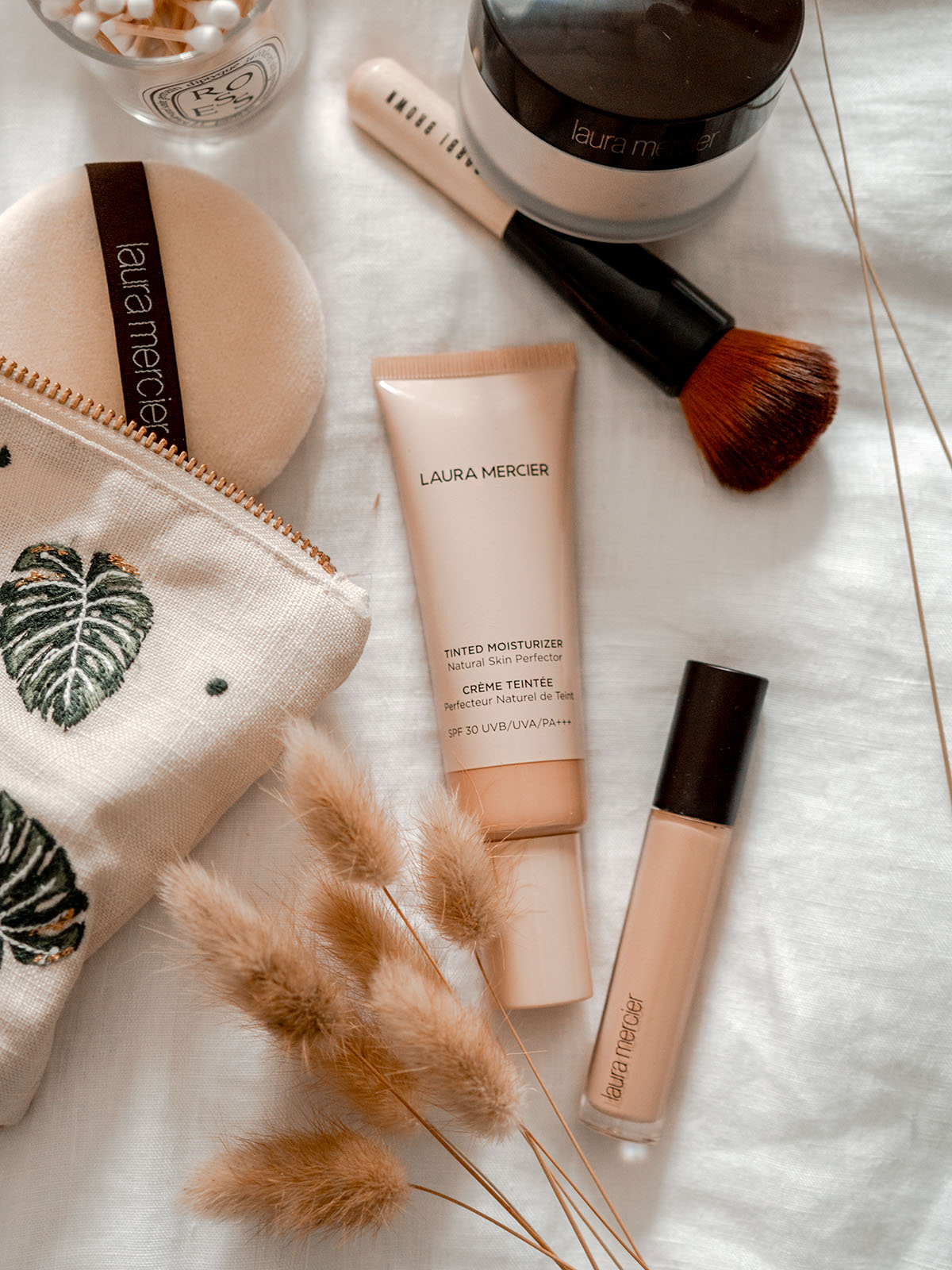 A fresh dewy base using Laura Mercier products tinted moisturiser primer concealer review makeup summer foundation