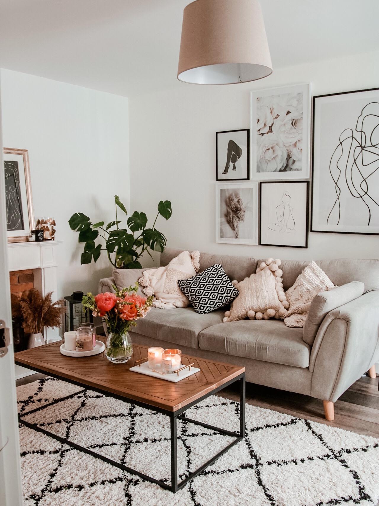 living room makeover interiors lounge design radiant bright colourful gallery wall prints home homeware