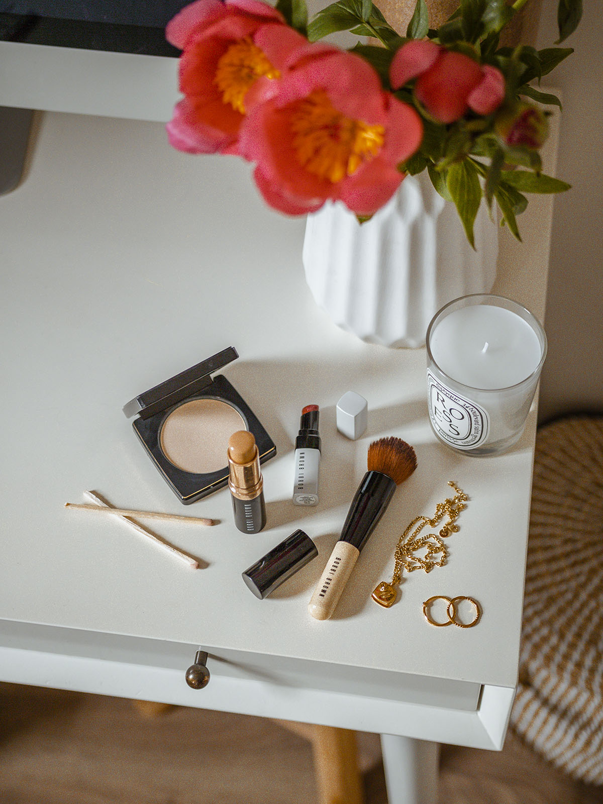 spring flat lay makeup look bobbi brown products review