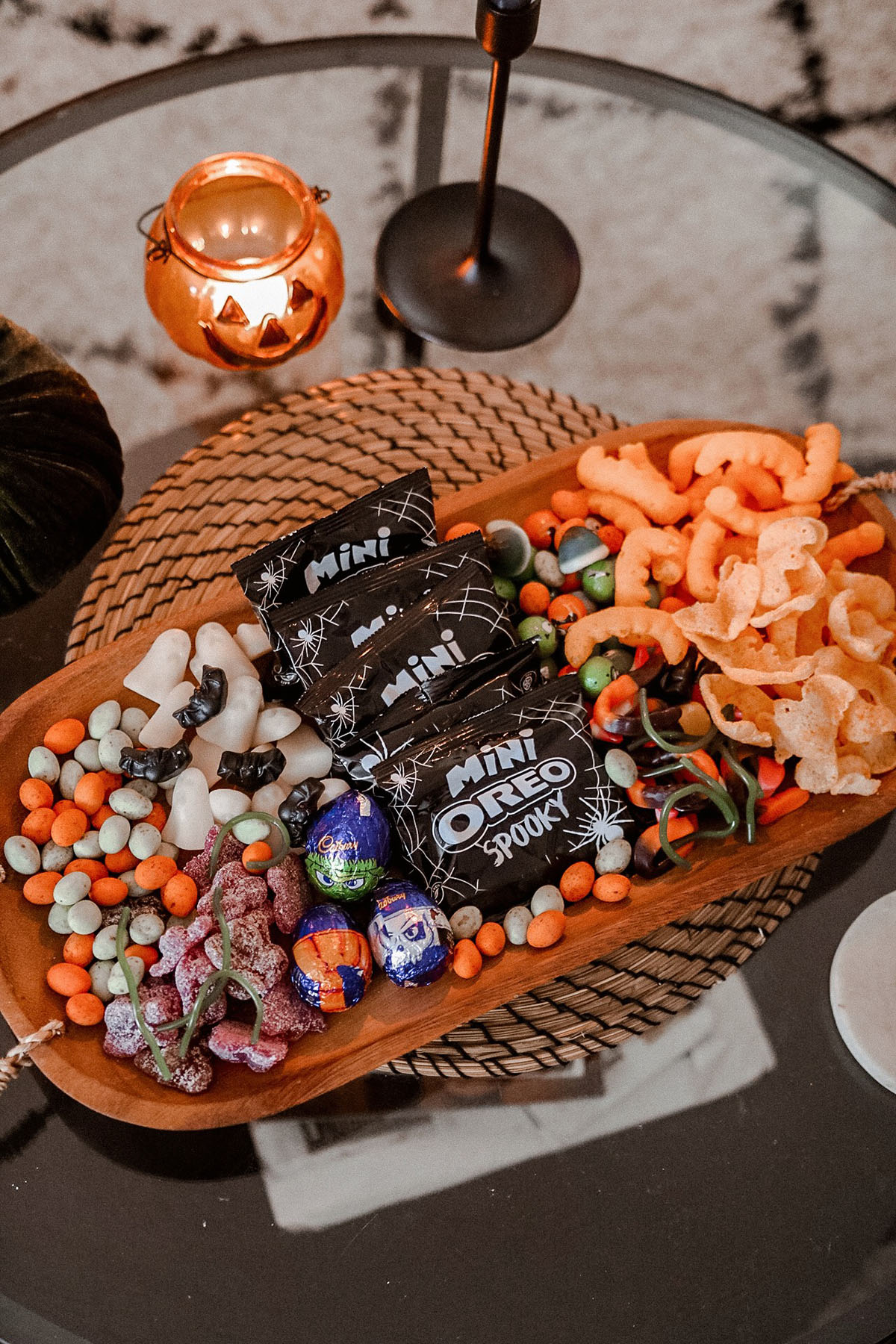 halloween movie night evening spooky snack board