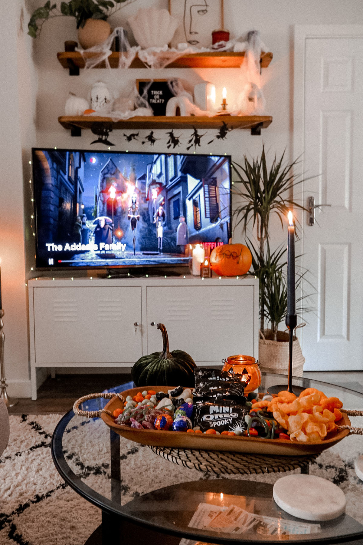 halloween movie night evening spooky snack board