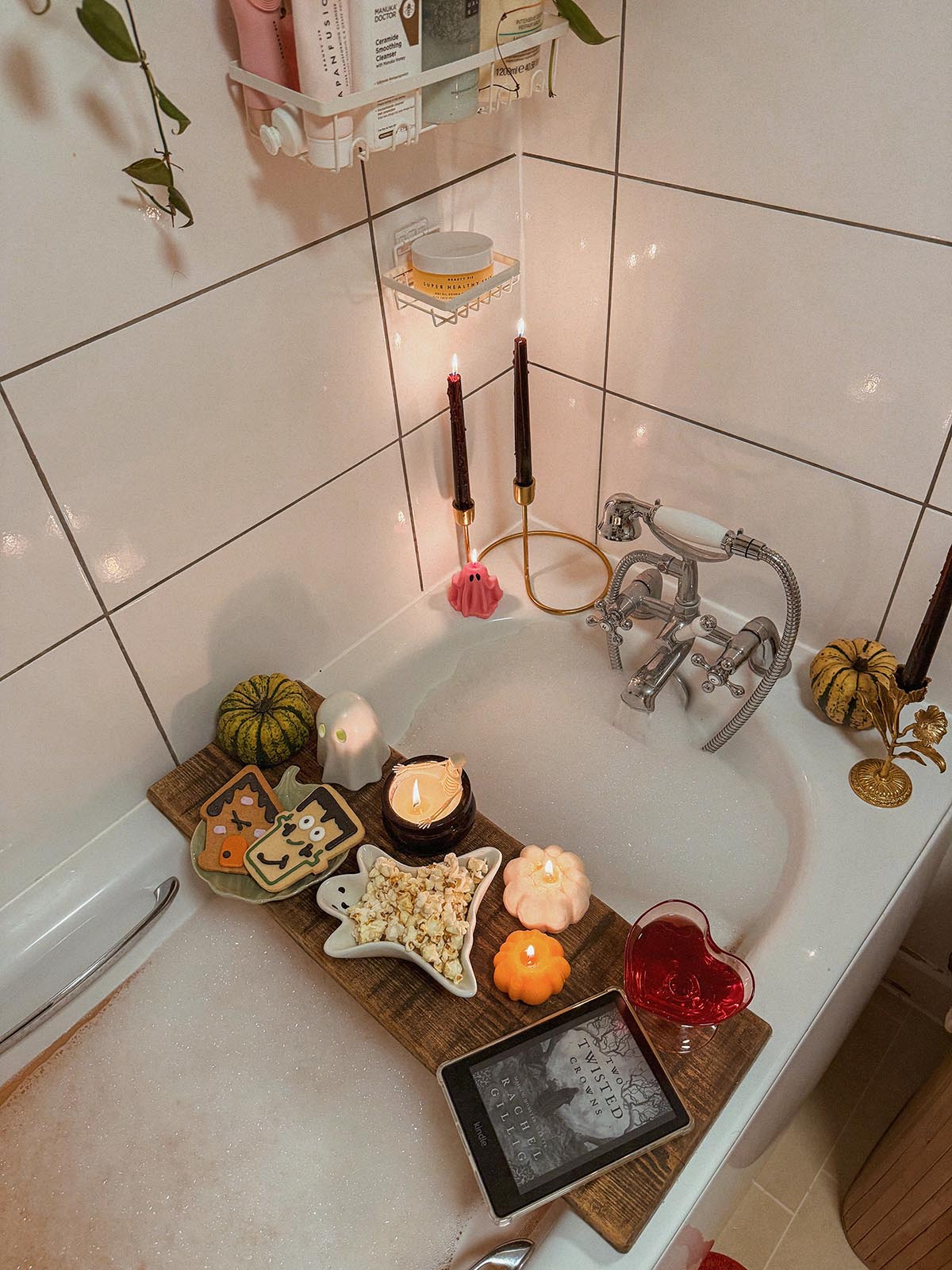 halloween themed bath with snacks